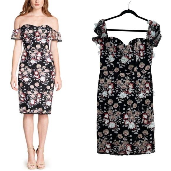 Dress the Population Dresses & Skirts - Dress the Population Tara Floral‎ Embroidered Black Multi Dress Size Large